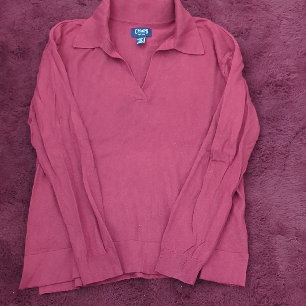 Chaps Red Long Sleeve Polo Shirt